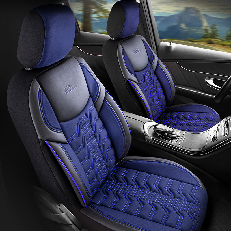 Blue leather shop seat covers